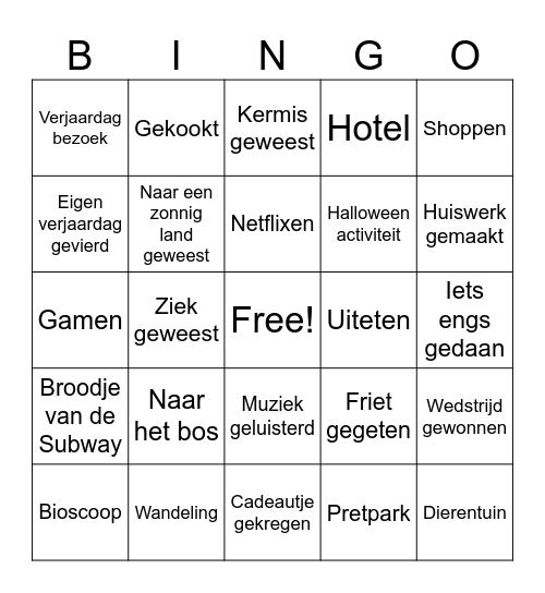 Vakantiebingo! Bingo Card