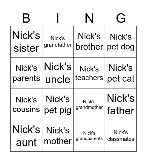 Where is Nick now Bingo Card