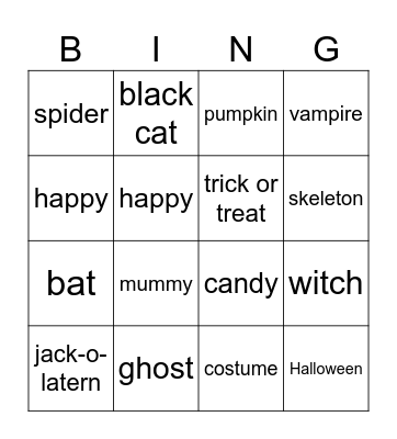 Halloween Bingo Card