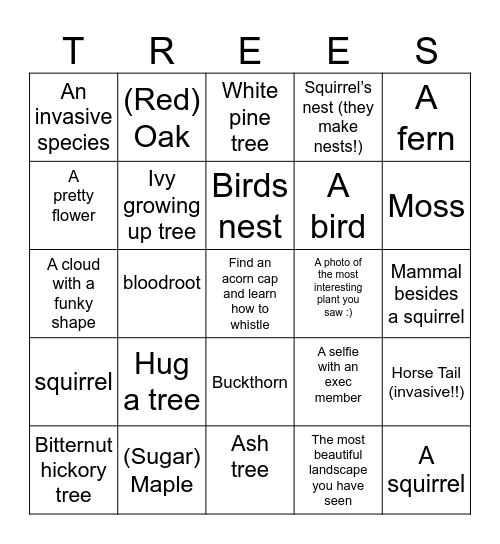 LFM Tree Walk Bingo Card