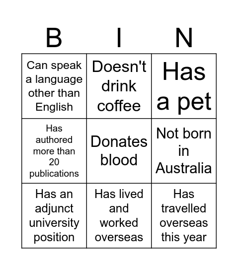 Untitled Bingo Card