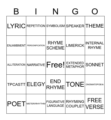 POETRY TERMS Bingo Card