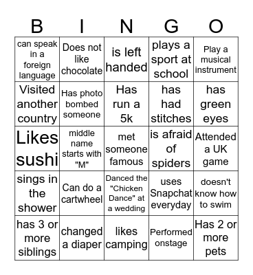 Write in the name and school for your bingo.  Winners will be entered into door prize drawings!!  Bingo Card