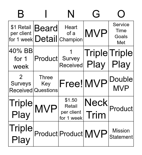 Sport Clips  Bingo Card