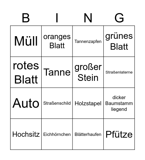 Natur Bingo Card