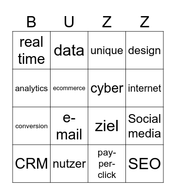 Digital Marketing Buzzwords Bingo Card