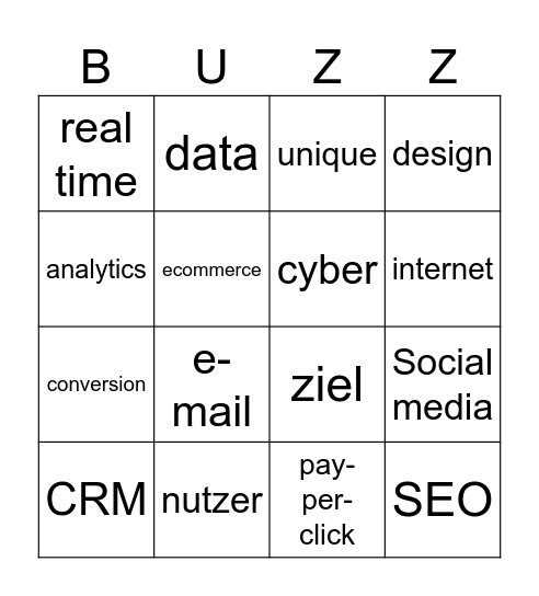 Digital Marketing Buzzwords Bingo Card