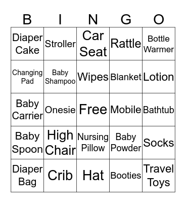 Baby Shower Bingo Card