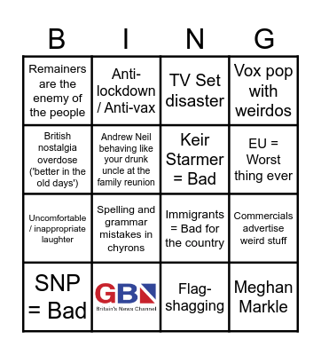 GB News Bingo (play along at home! Bingo Card