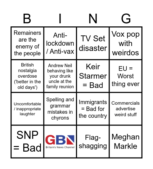 GB News Bingo (play along at home! Bingo Card