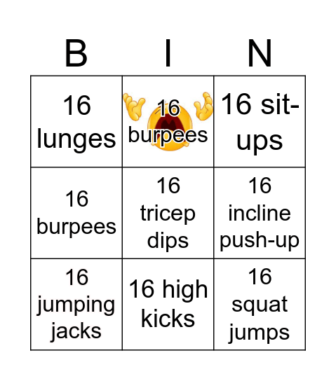 P.E. Bingo Card