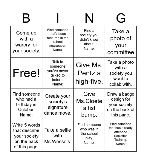 Untitled Bingo Card