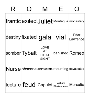 Romeo and Juliet BINGO Card