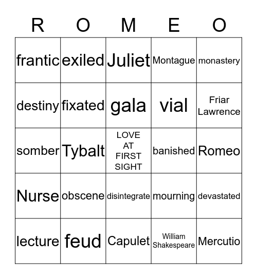 Romeo and Juliet BINGO Card