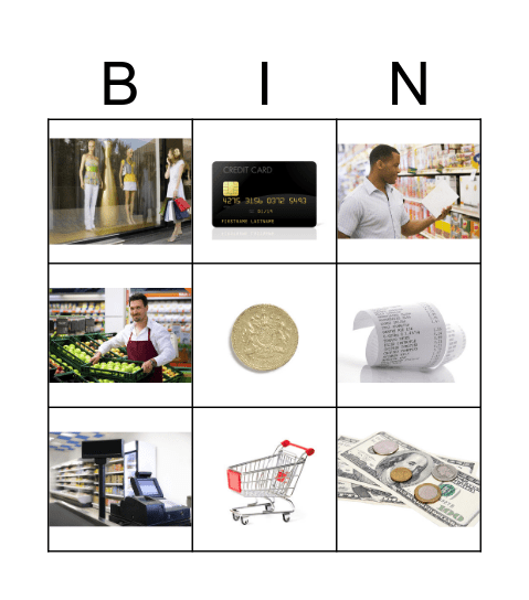 Basic shopping vocabulary Bingo Card