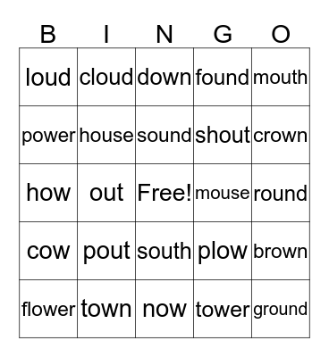ou, ow Bingo Card