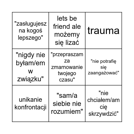 spierdolony chłop/baba bingo Card