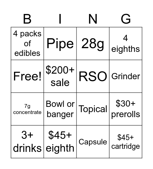 Selling Bingo Card