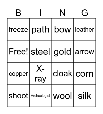 Vocabulary 1A Bingo Card