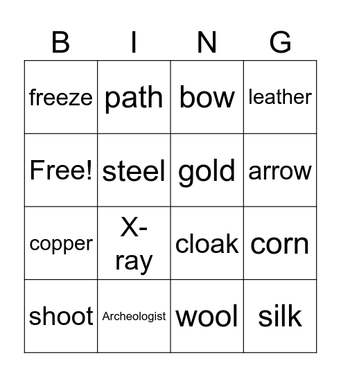 Vocabulary 1A Bingo Card