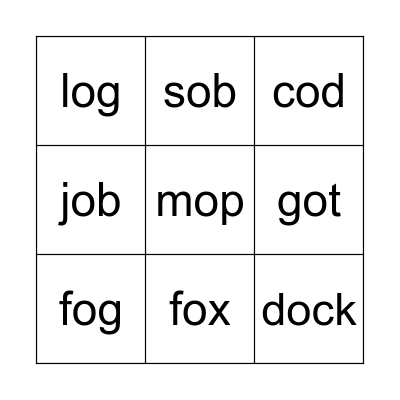 Short Vowel O Bingo Card