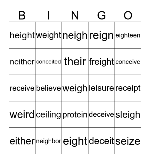 ei, eigh Bingo Card