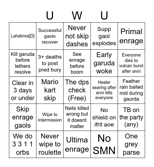 UwU-GO Bingo Card