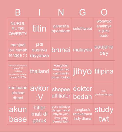 🌸🌸🌸PUNYA NURUL🌸🌸🌸 Bingo Card