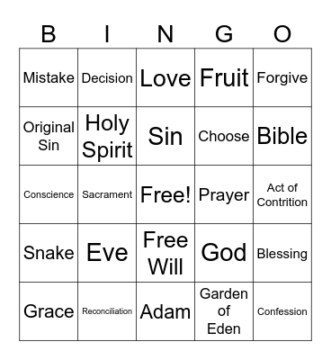 First Reconciliation BINGO Card