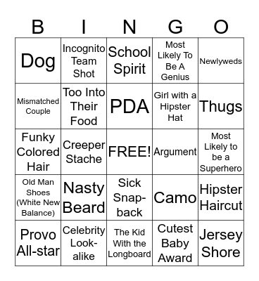 PEOPLE WATCHING BINGO!!!!!!!! Bingo Card