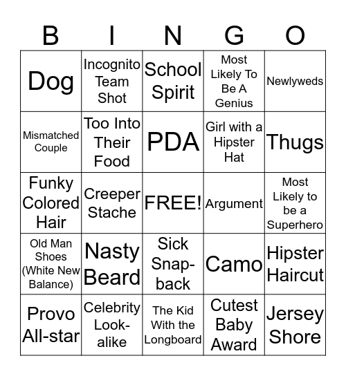 PEOPLE WATCHING BINGO!!!!!!!! Bingo Card