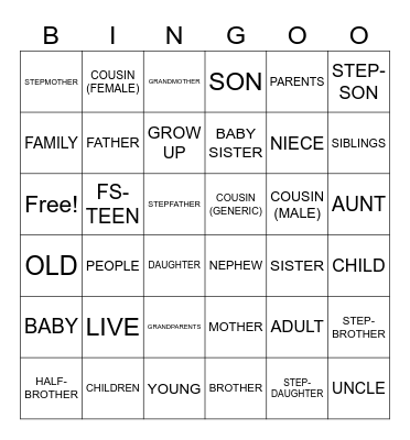 FAMILY SIGNS Bingo Card