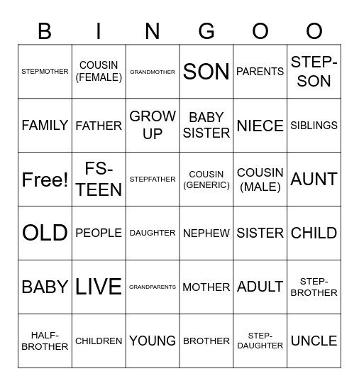 FAMILY SIGNS Bingo Card