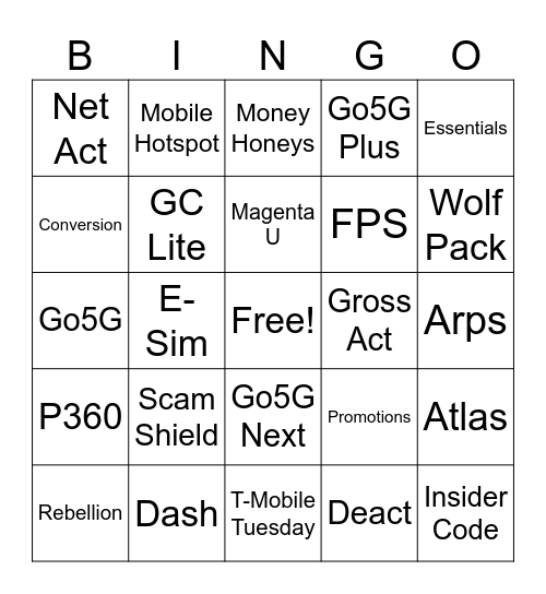 T-Mo VR Bingo Card