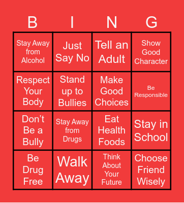 Red Ribbon Week Bingo Card