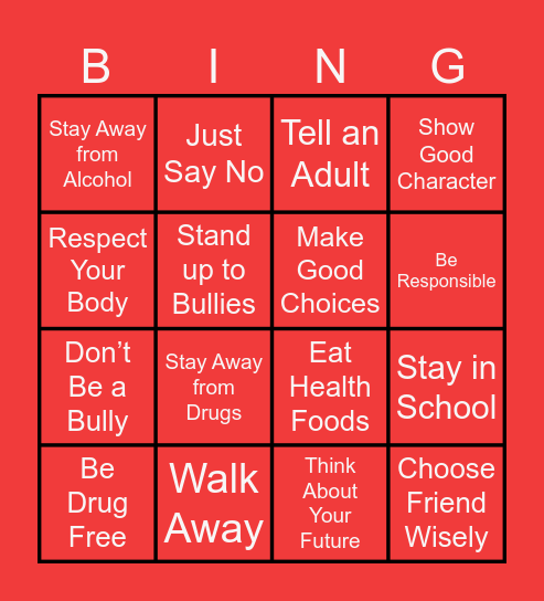 Red Ribbon Week Bingo Card