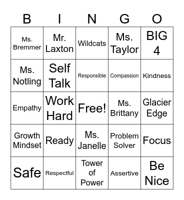 PBIS Bingo Card