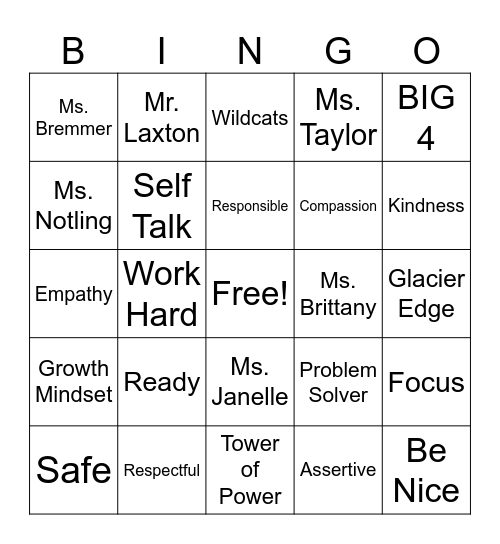 PBIS Bingo Card