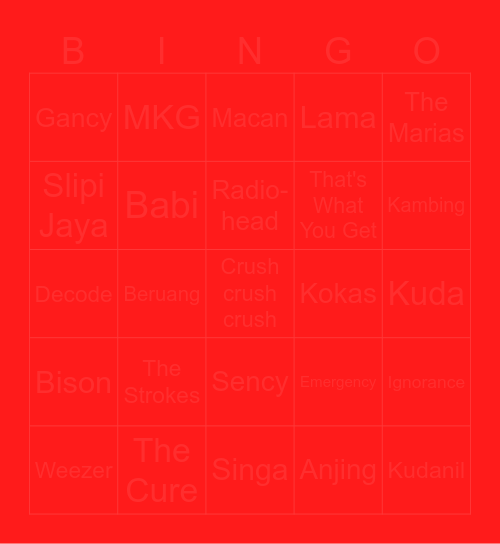 Punya chwvin Bingo Card
