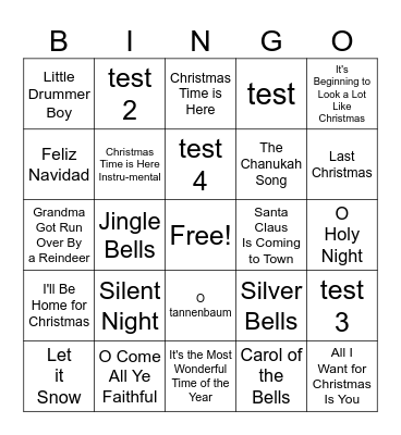 Holiday Song Bingo Card