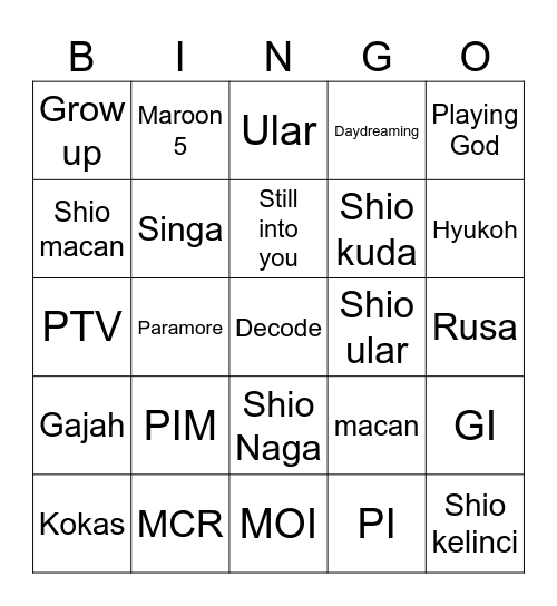 Oh? Bingo Card