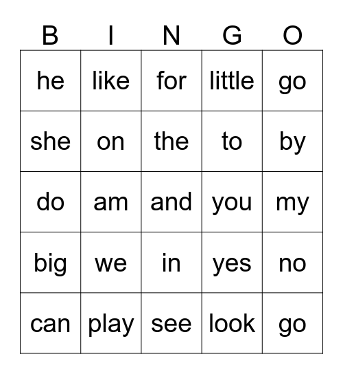 Sight Words (A) Bingo Card