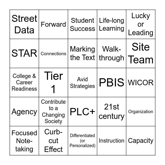 Staff Meeting Bingo Card