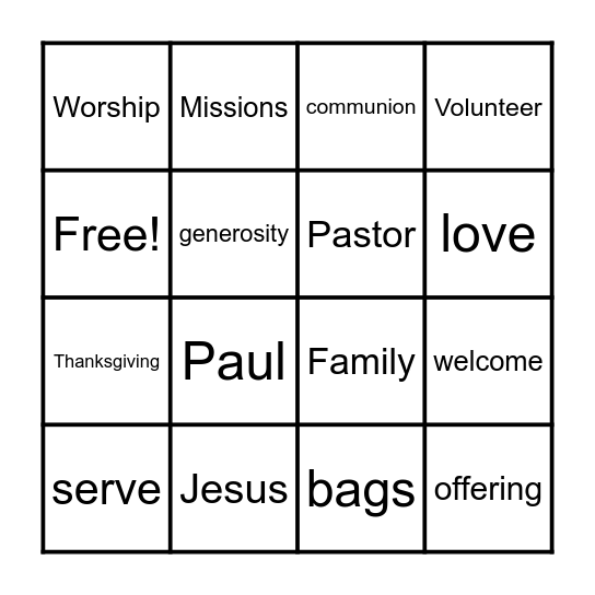 First Kids Sermon Bingo-Fall Bingo Card