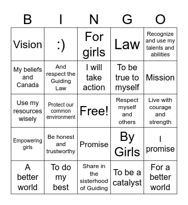 Guiding Law and Promise Bingo Card