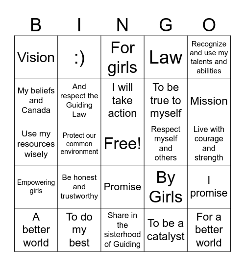Guiding Law and Promise Bingo Card