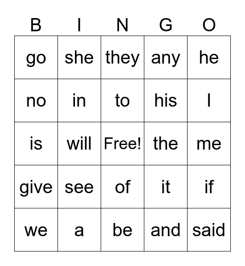 Sight Word Bingo! Bingo Card