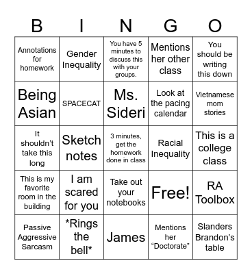 Dr. Waring Bingo Card