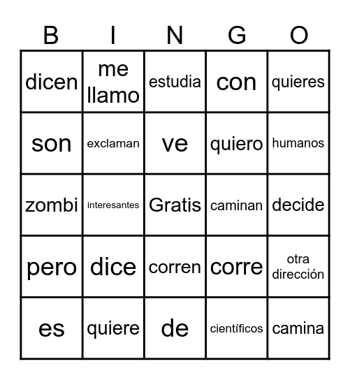 El zombi científico Bingo Card