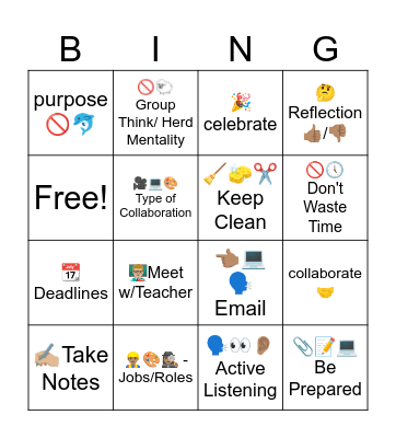 Group Work Bingo Card